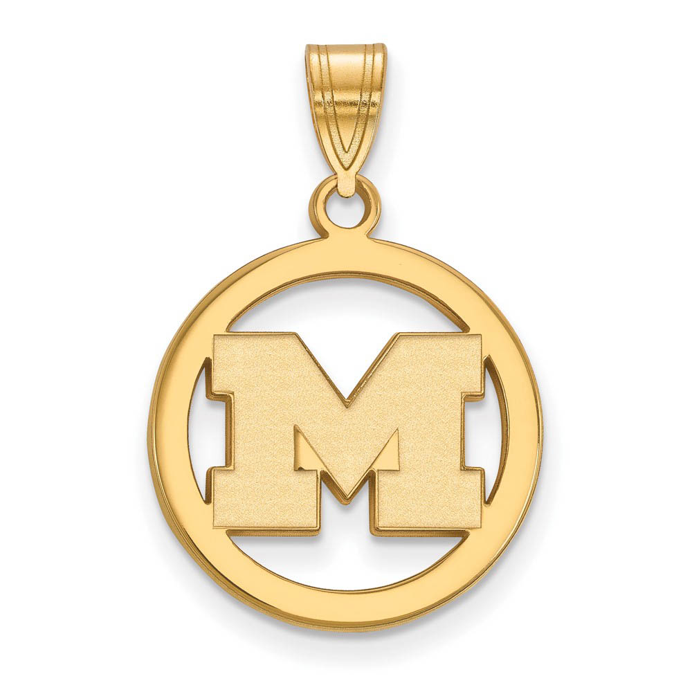 14k Gold Plated Silver U. of Michigan Small Initial Circle Pendant