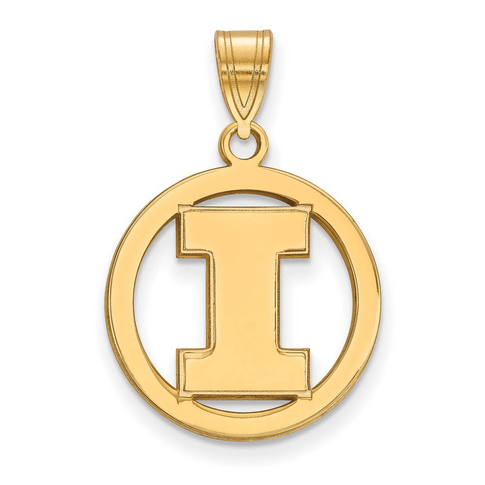 14k Gold Plated Silver U. of Illinois Initial I Circle Pendant
