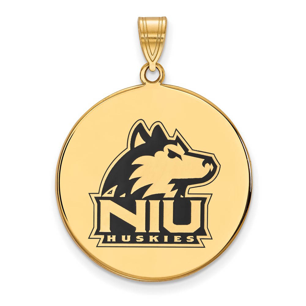 14k Gold Plate Silver Northern Illinois U. Enamel Disc Pendant