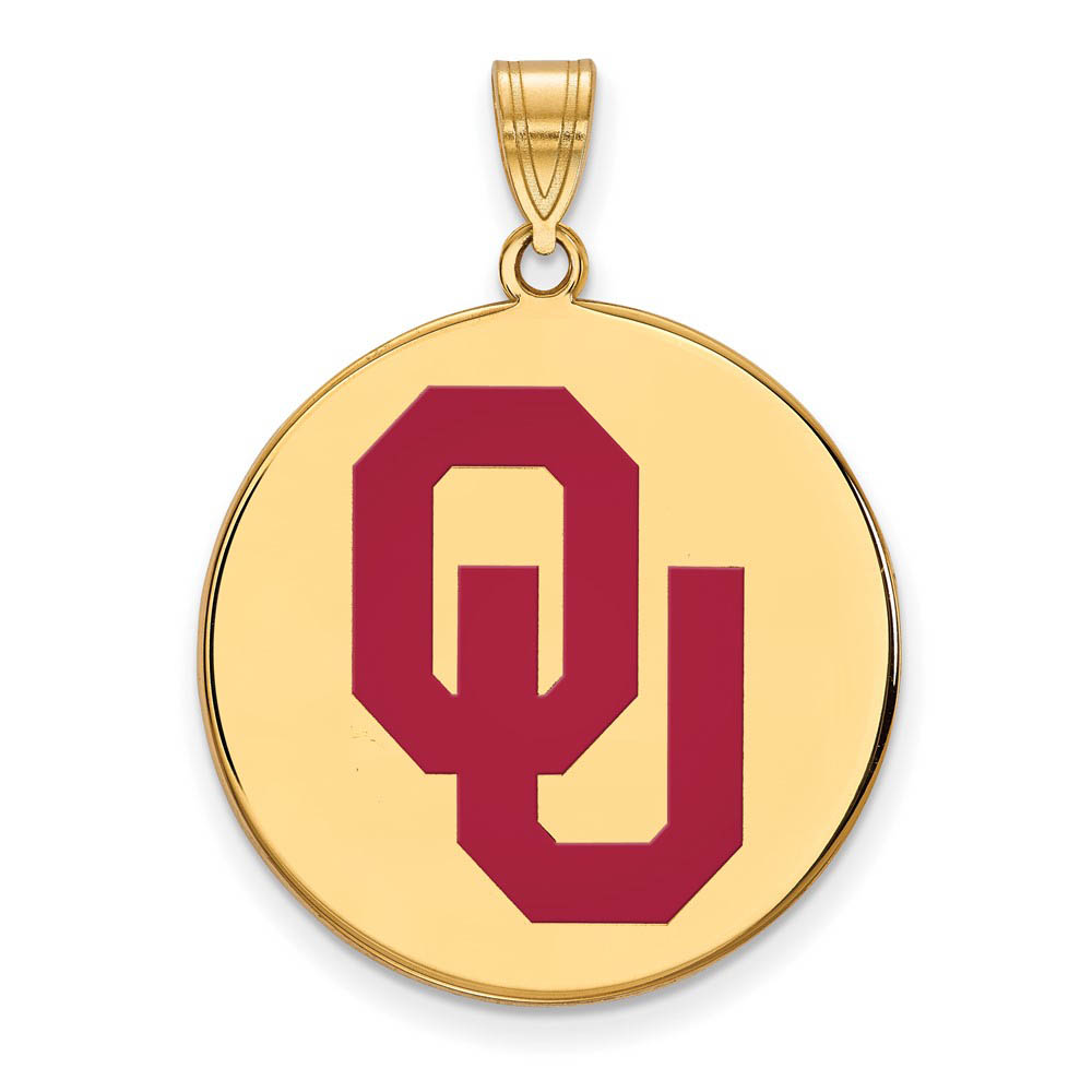 14k Gold Plated Silver U. of Oklahoma Enamel 'OU' Disc Pendant