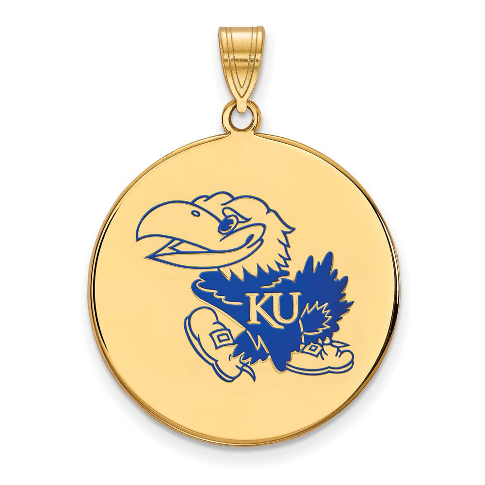 14k Gold Plated Silver U. of Kansas Enamel Disc Pendant