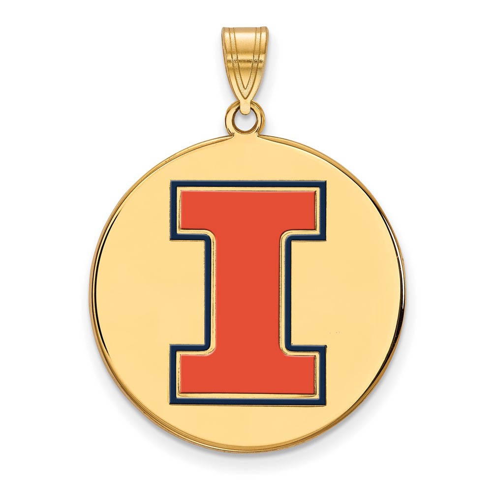 14k Gold Plated Silver U. of Illinois Enamel 'I' Disc Pendant