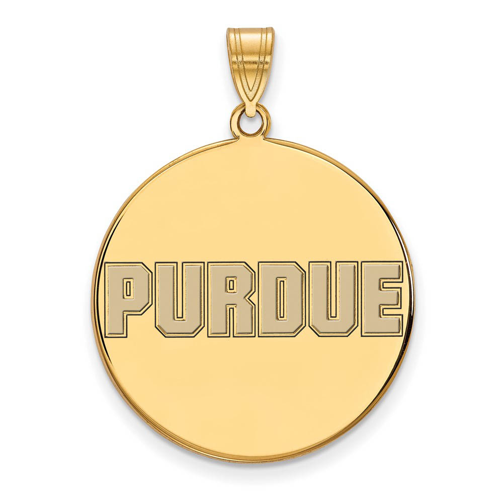 14k Gold Plated Silver Purdue Enamel Script Disc Pendant