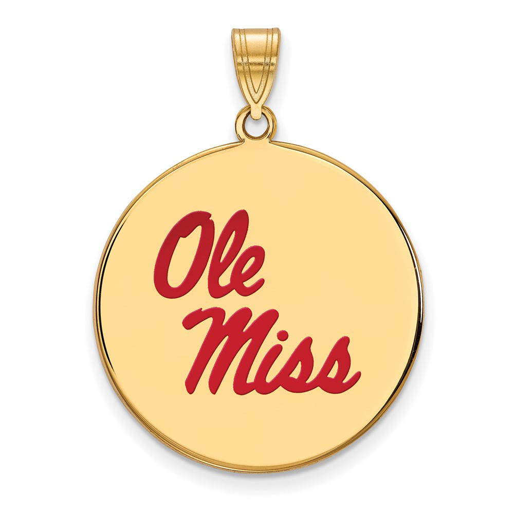 14k Gold Plated Silver U. of Mississippi Enamel Disc Pendant