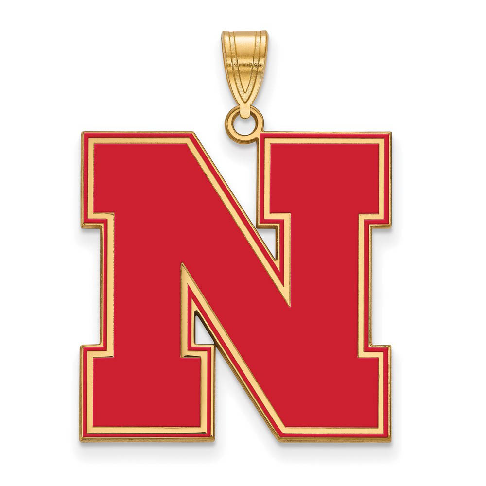 14k Gold Plated Silver U. of Nebraska Enamel Pendant