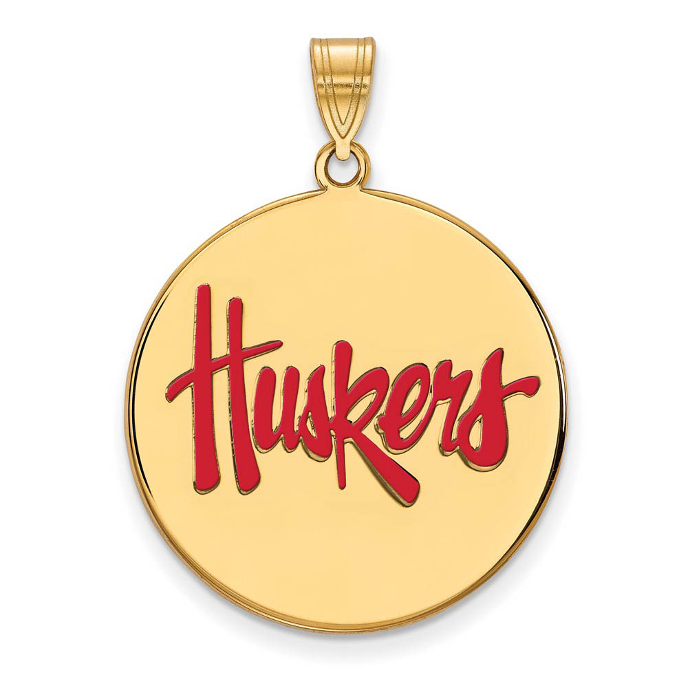 14k Gold Plated Silver U. of Nebraska Enamel Disc Pendant