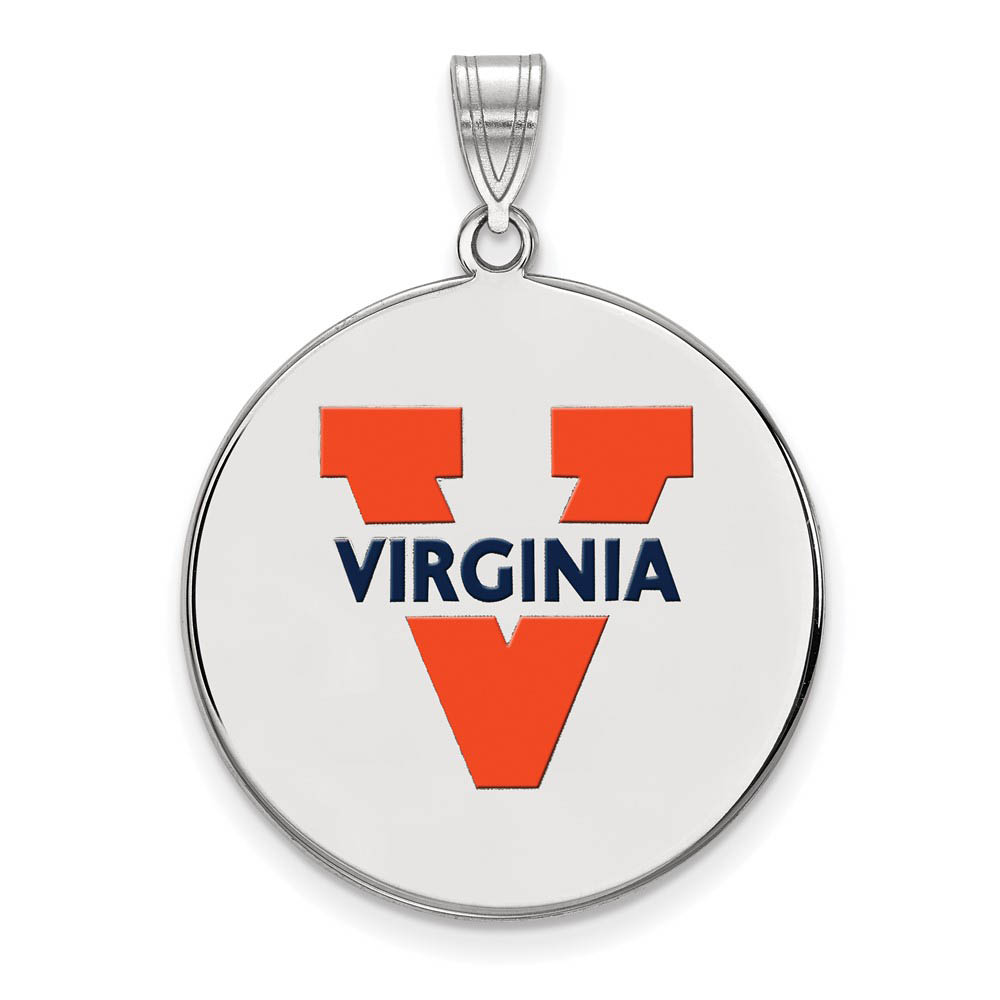Sterling Silver U. of Virginia Enamel 'V' Logo Disc Pendant
