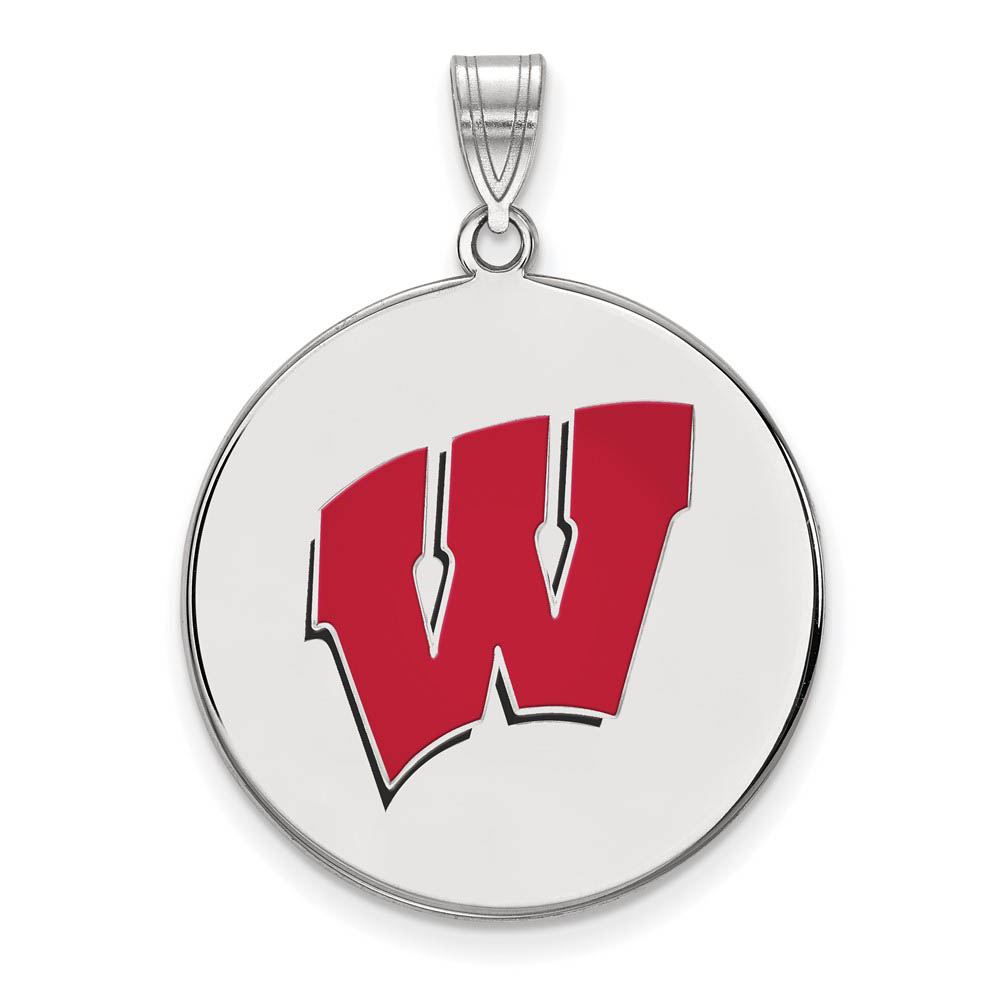 Sterling Silver U. of Wisconsin Enamel 'W' Disc Pendant