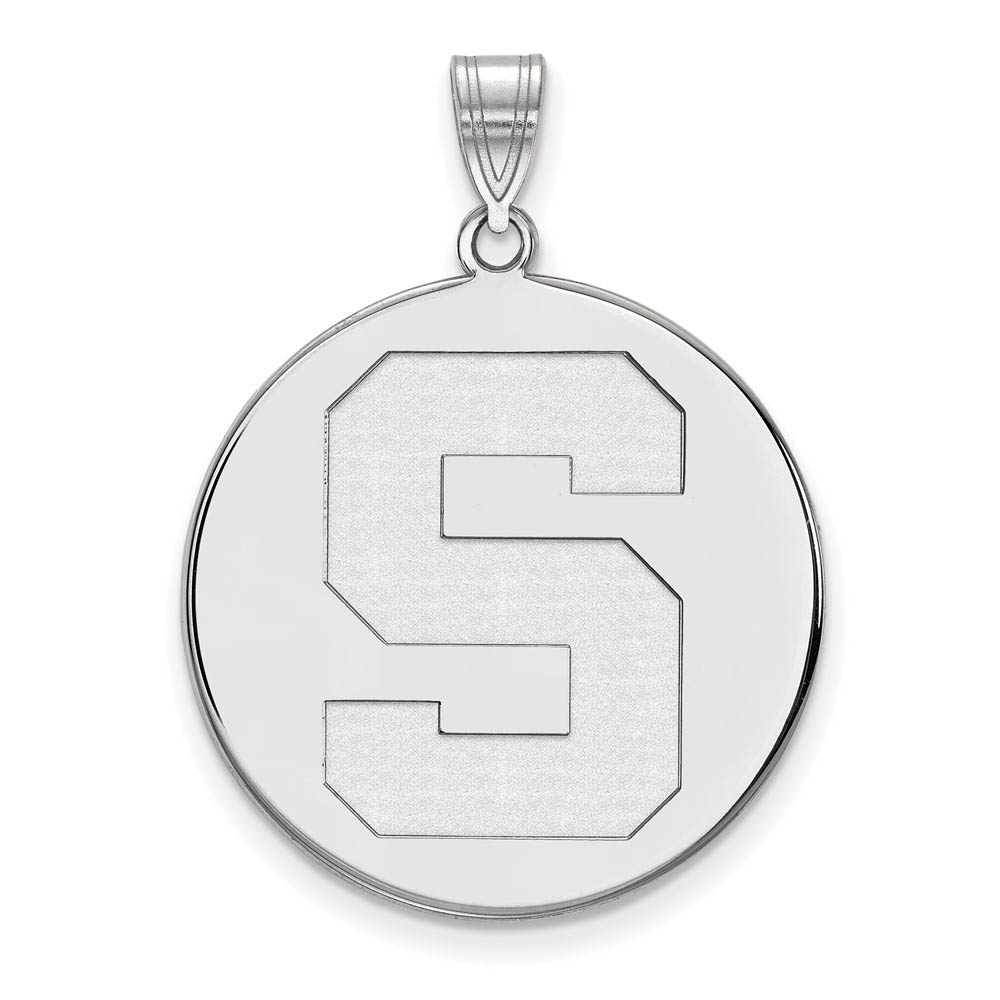 14k White Gold Michigan State Initial Disc Pendant