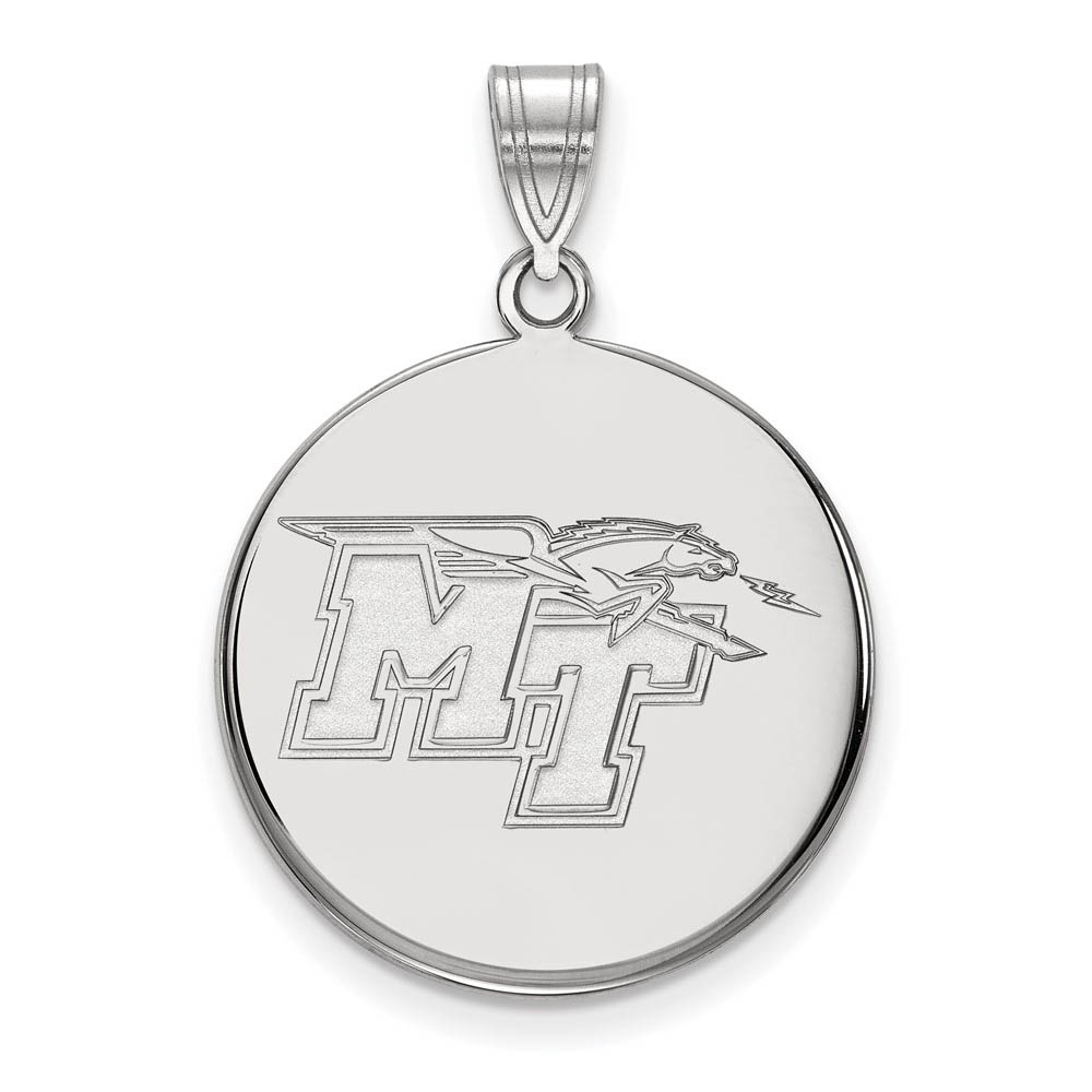14k White Gold Middle Tennessee State Disc Pendant