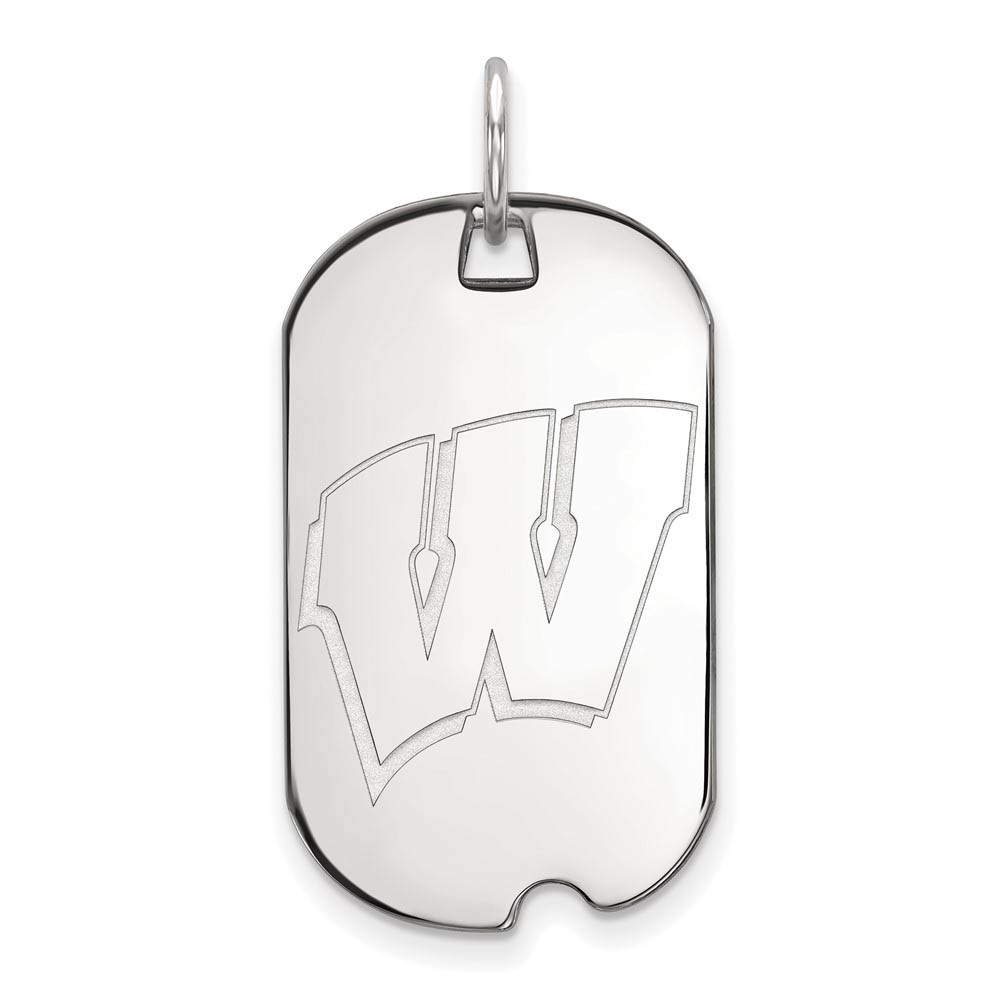 14k White Gold U. of Wisconsin Initial W Dog Tag Pendant