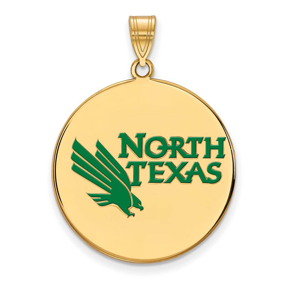 14k Gold Plated Silver North Texas Enamel Disc Pendant