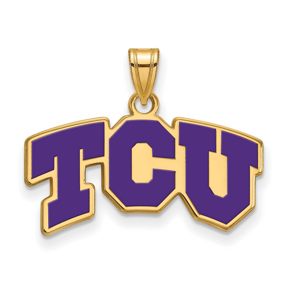 14k Gold Plated Silver Texas Christian U. Enamel 'TCU' Pendant