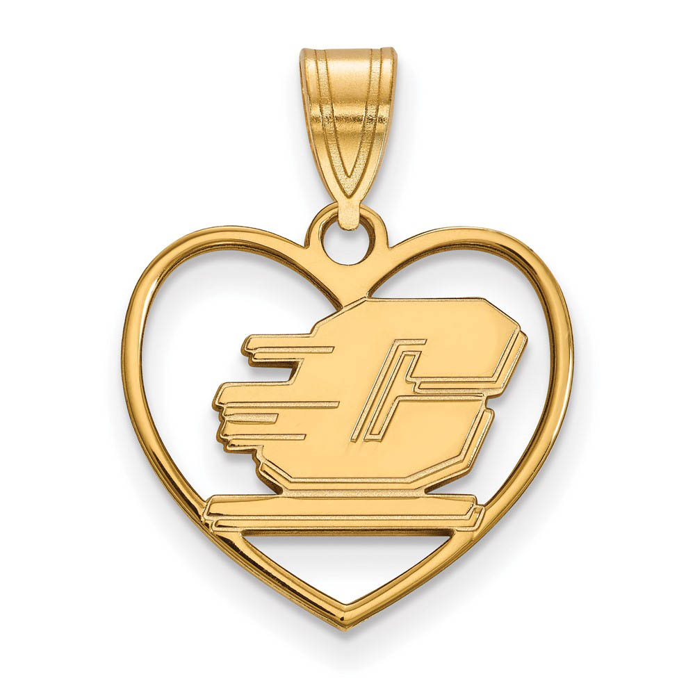 14k Gold Plated Silver Central Michigan U Heart Pendant