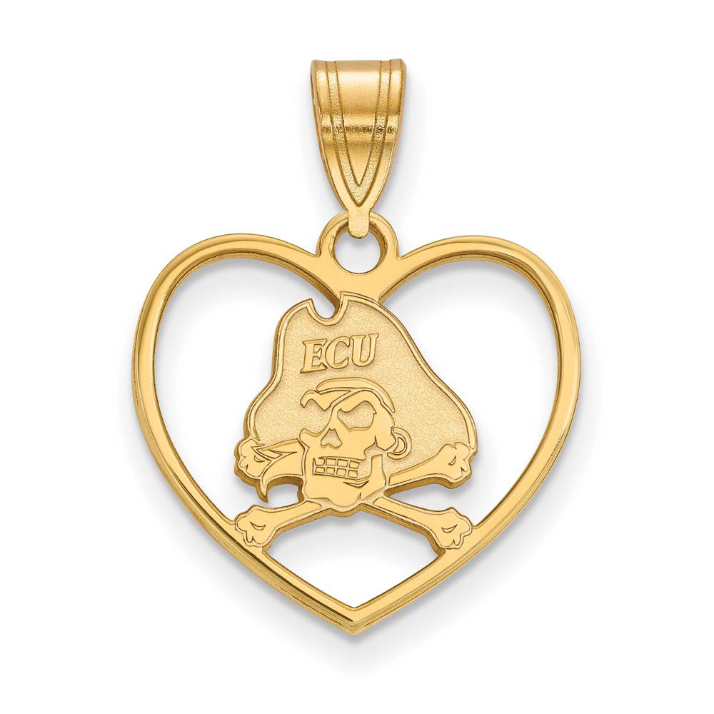 14k Gold Plated Silver East Carolina U Mascot Heart Pendant