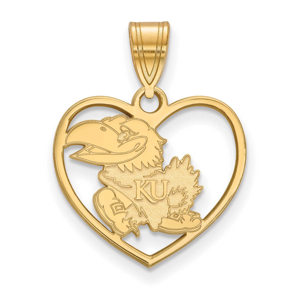 14k Gold Plated Silver U. of Kansas Heart Pendant