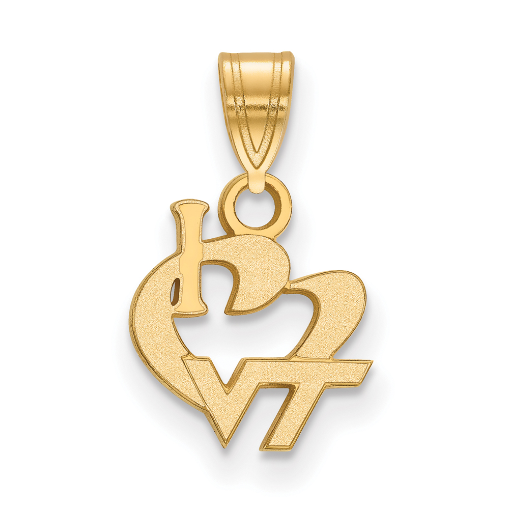 14k Gold Plated Silver Virginia Tech I Love 'VT' Logo Pendant