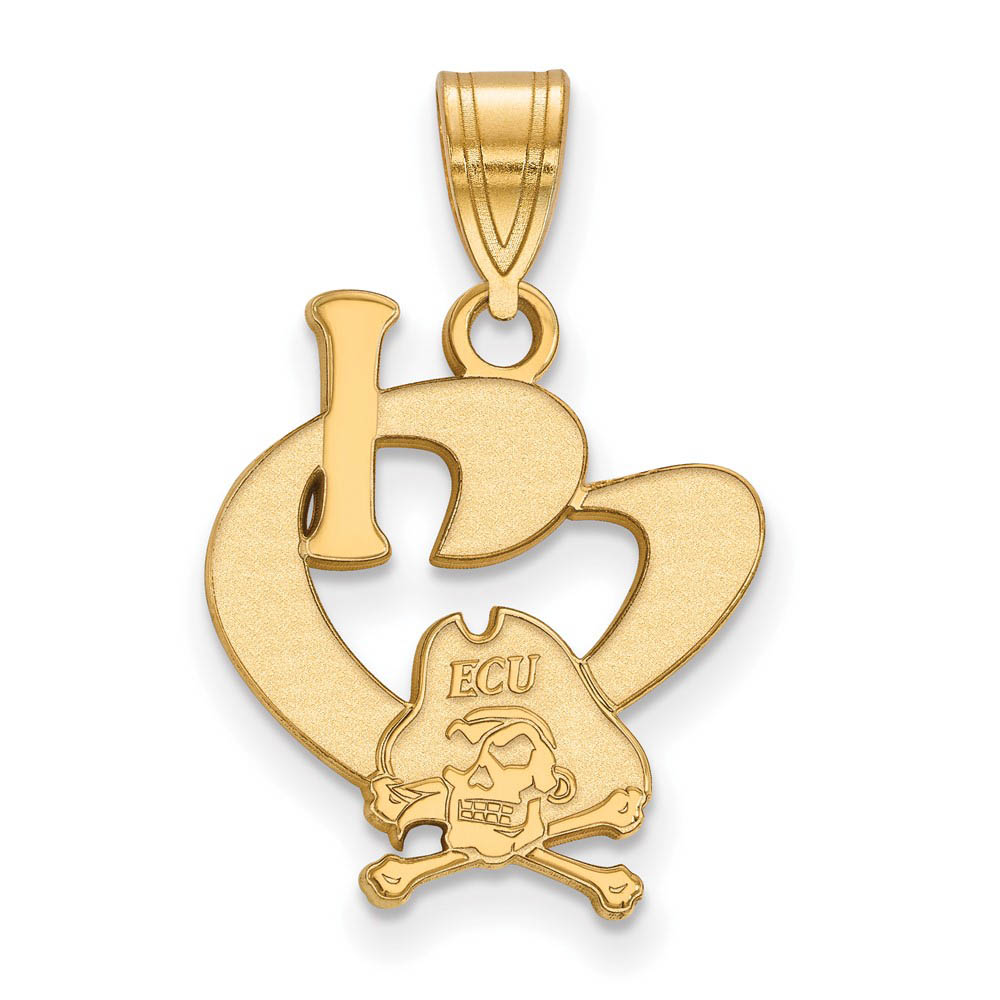 14k Gold Plated Silver East Carolina U I Love Logo Pendant