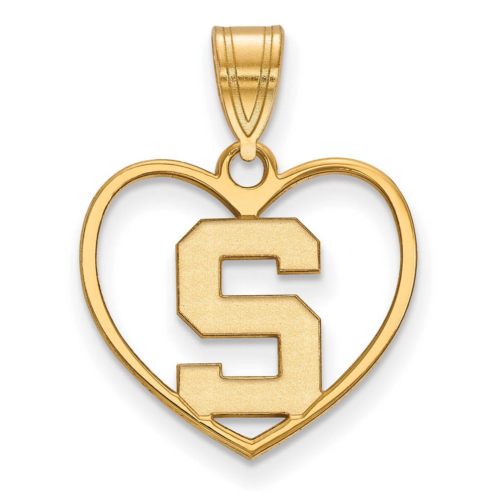 14k Gold Plated Silver Michigan State Initial Heart Pendant
