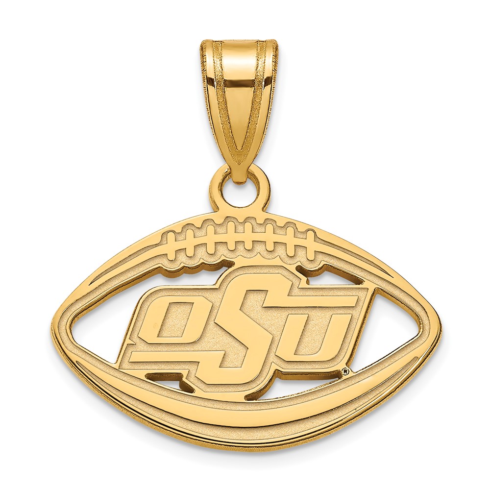 14k Gold Plated Silver Oklahoma State Football Pendant