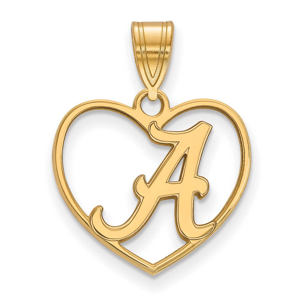 14k Gold Plated Silver U. of Alabama Initial A Heart Pendant