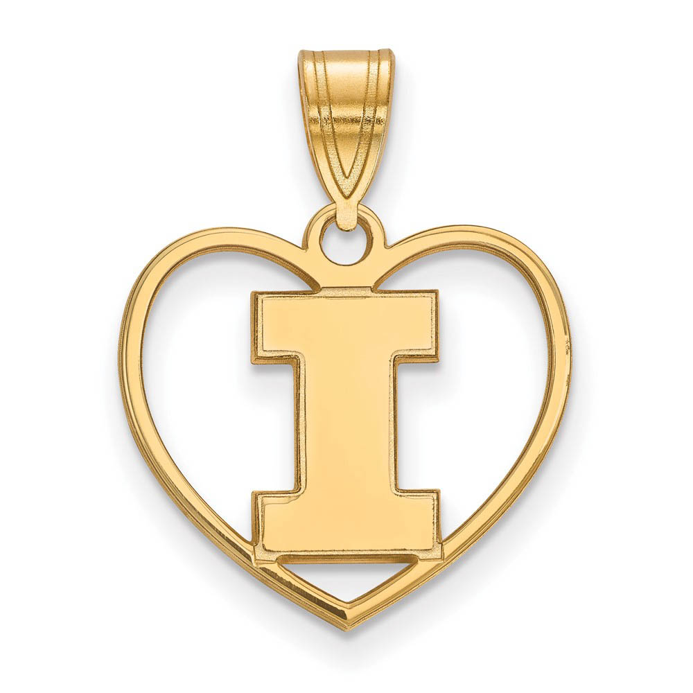 14k Gold Plated Silver U. of Illinois Initial I Heart Pendant