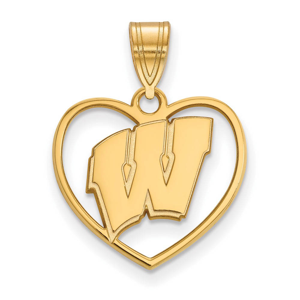 14k Gold Plated Silver U. of Wisconsin Initial W Heart Pendant