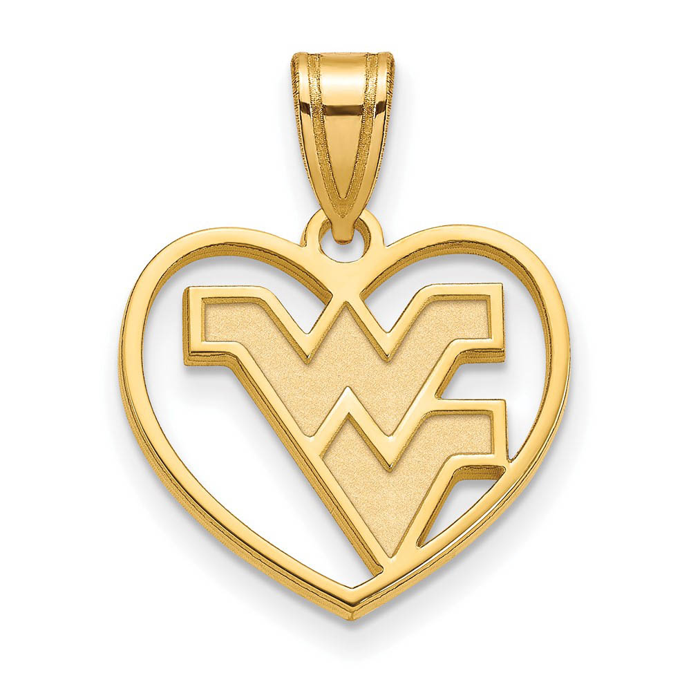 14k Gold Plated Silver West Virginia U. Logo Heart Pendant