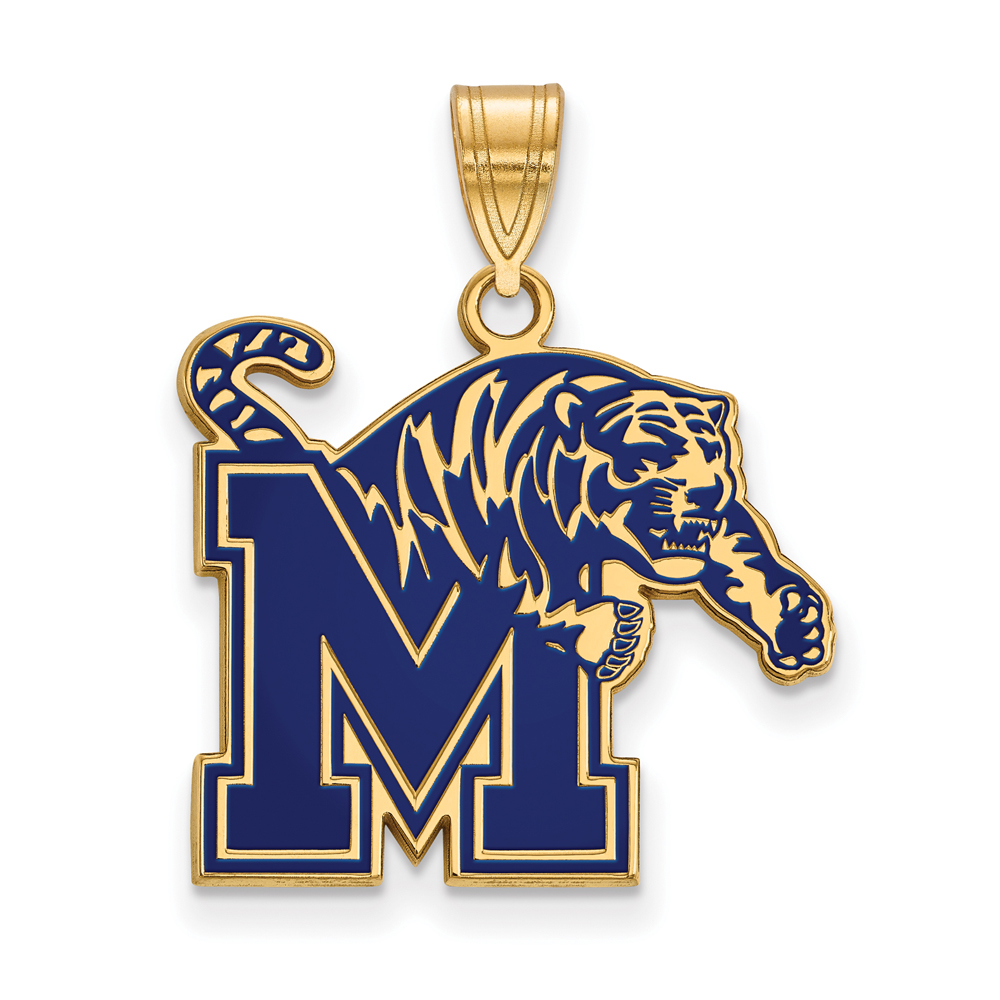 14k Gold Plated Silver U. of Memphis Enamel Logo Pendant