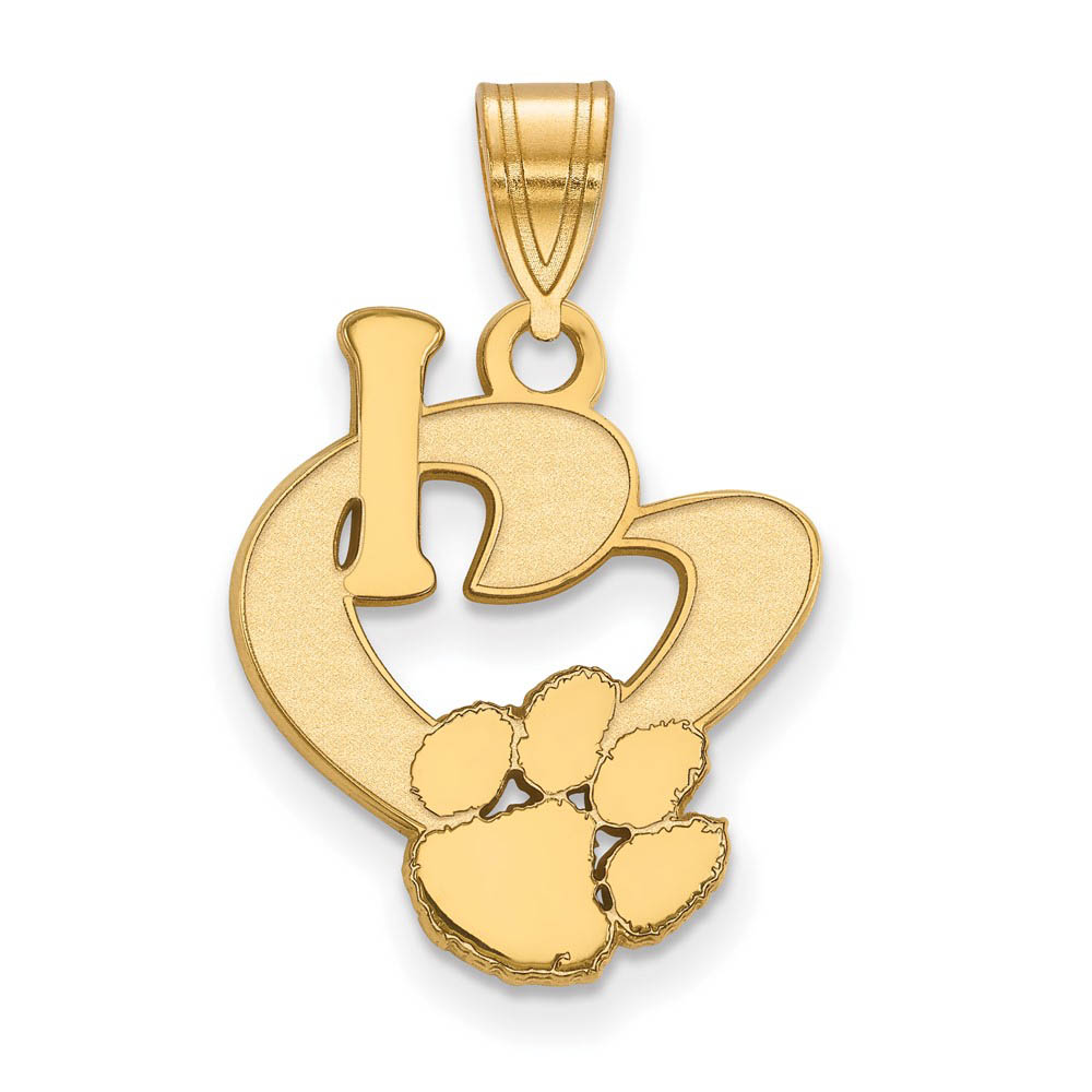 14k Gold Plated Silver Clemson U I Love Logo Pendant