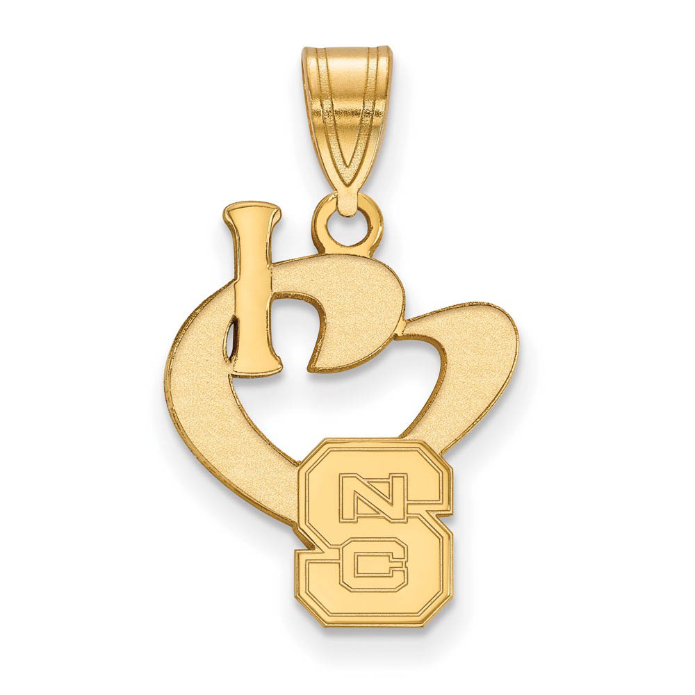 14k Gold Plated Silver North Carolina State I Love Logo Pendant