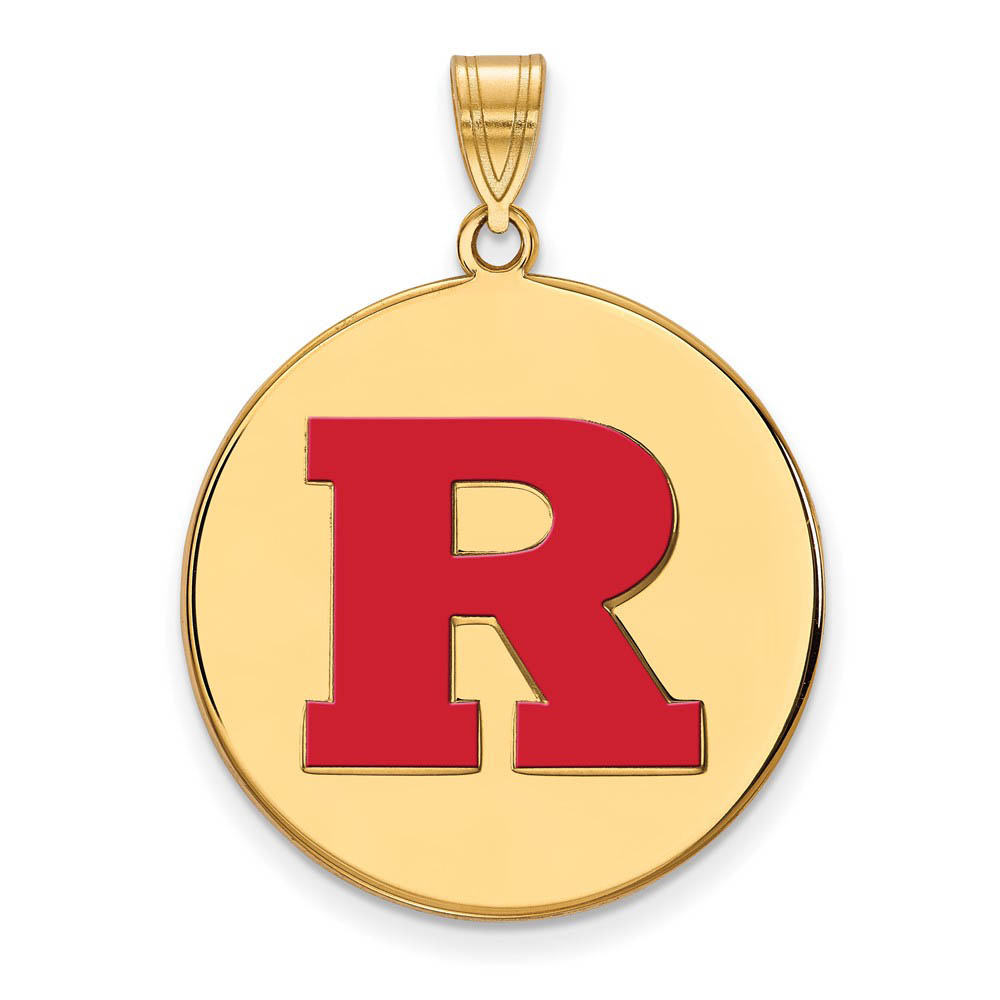 14k Gold Plated Silver Rutgers Enamel 'R' Disc Pendant