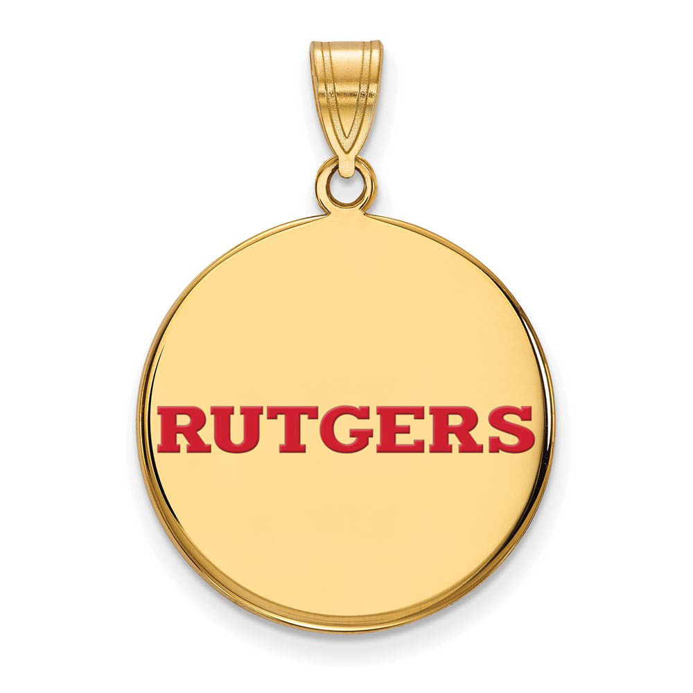 14k Gold Plated Silver Rutgers Enamel Script Disc Pendant