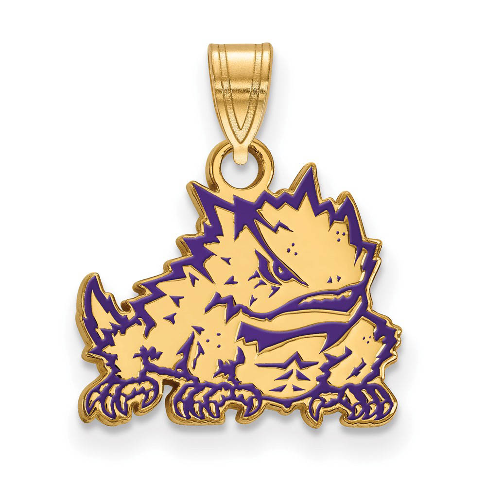 14k Gold Plated Silver Texas Christian U. Enamel Pendant