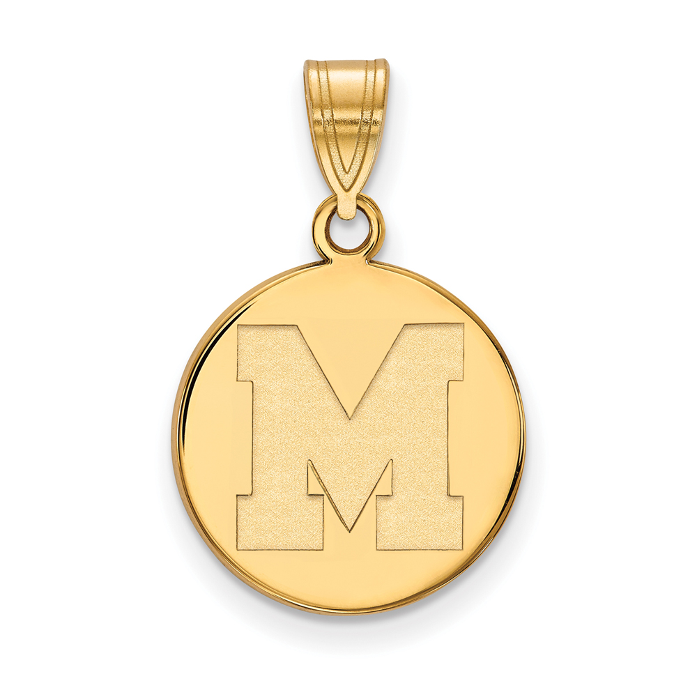 14k Gold Plated Silver U. of Memphis Medium Initial Disc Pendant