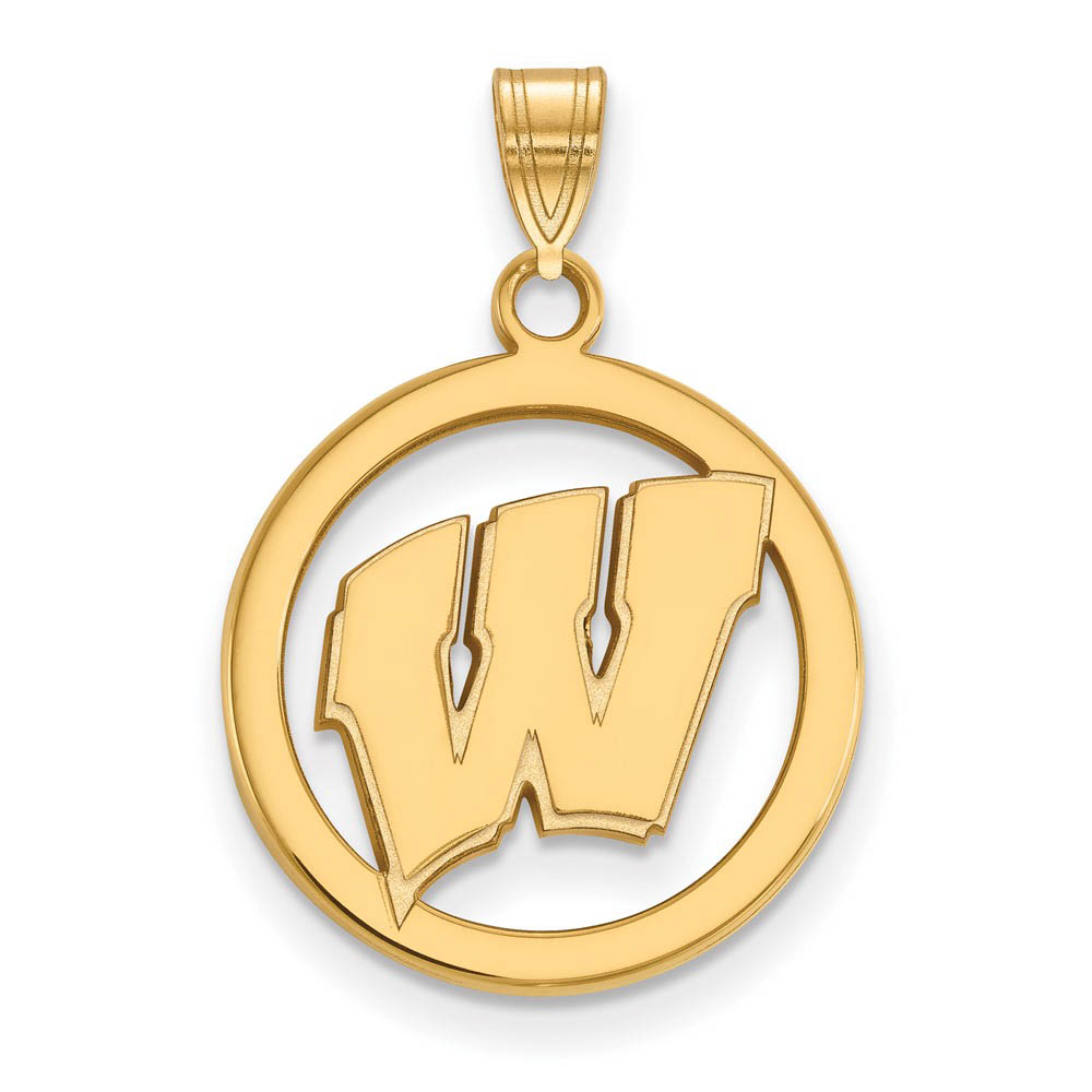 14k Gold Plated Silver U. of Wisconsin SM Initial W Circle Pendant