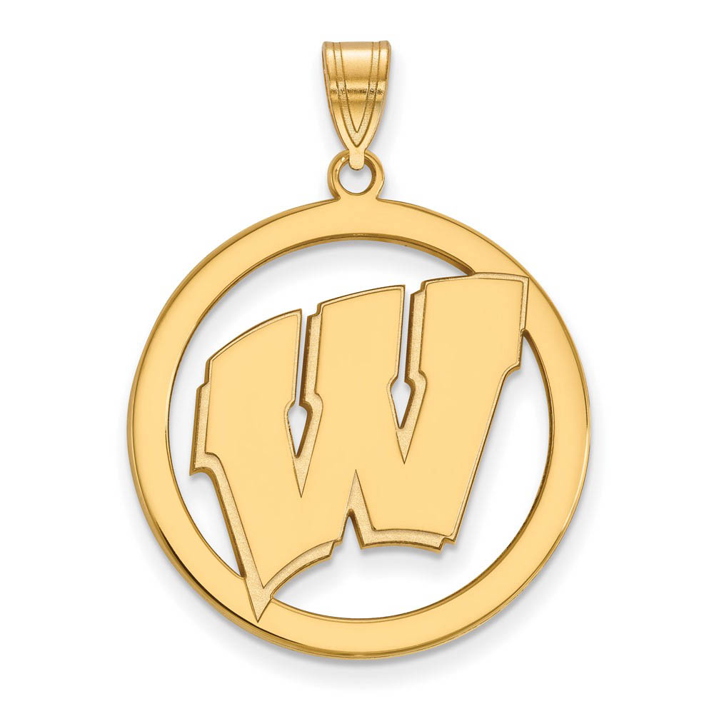 14k Gold Plated Silver U. of Wisconsin Initial W Circle Pendant