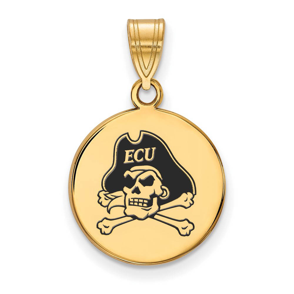14k Gold Plated Silver East Carolina U Med Enameled Disc Pendant