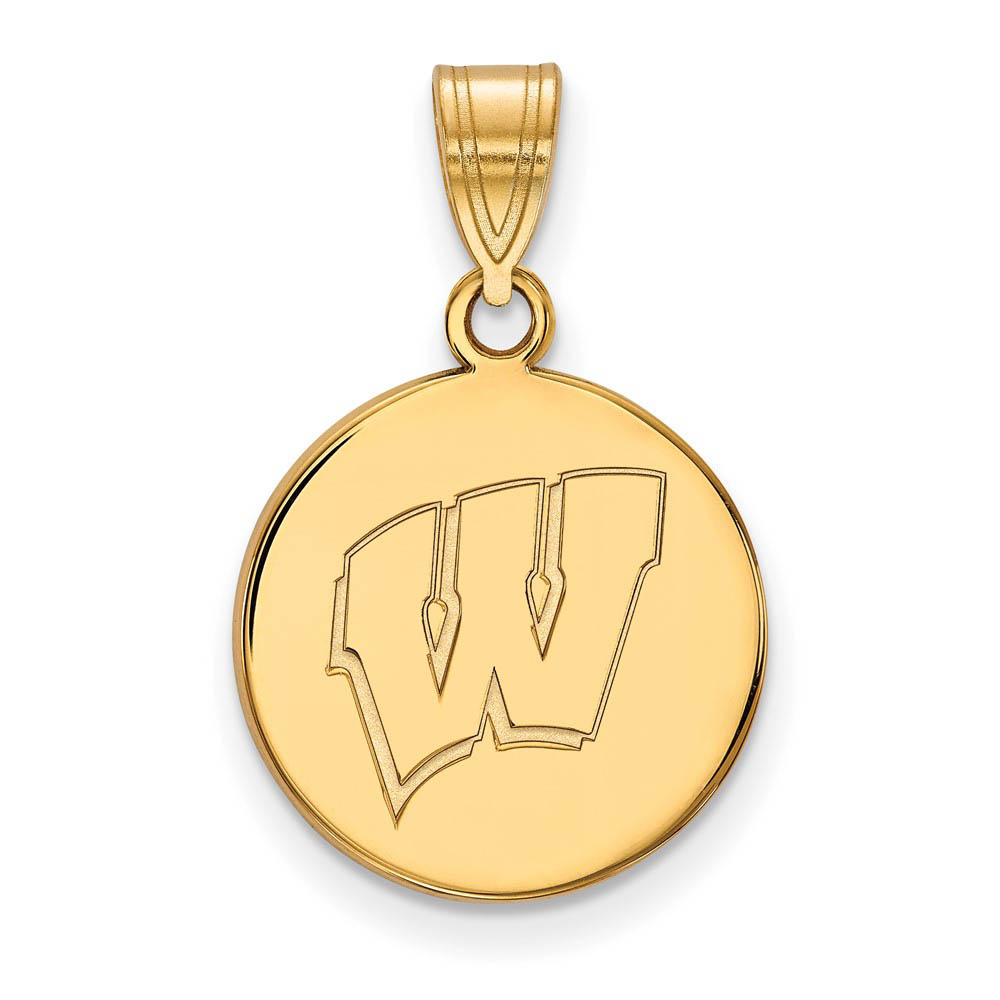 14k Gold Plated Silver U. of Wisconsin Initial W Disc Pendant