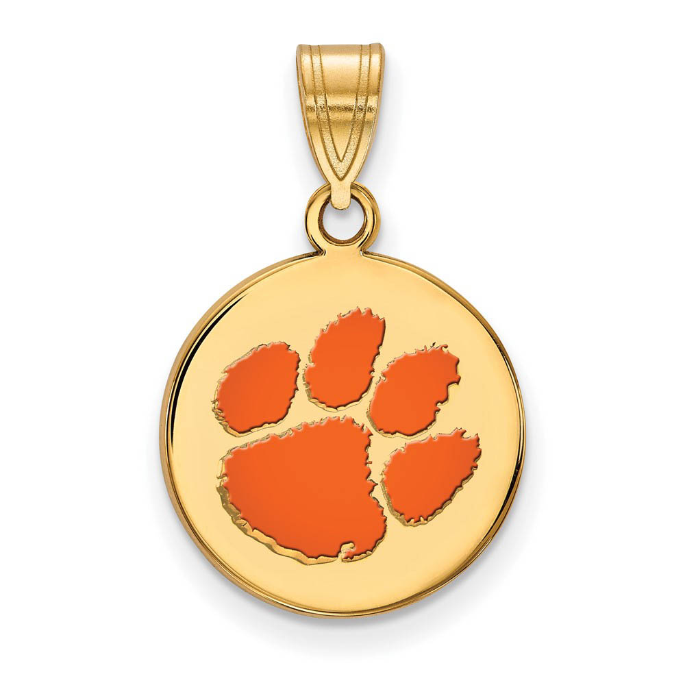 14k Gold Plated Silver Clemson U Enamel Disc Pendant