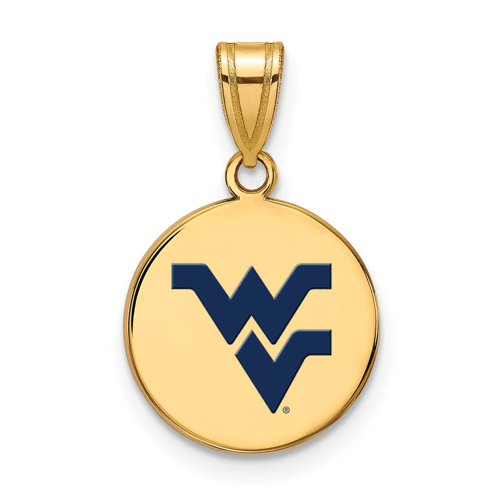 14k Gold Plate Silver West Virginia U. Enamel Logo Disc Pendant