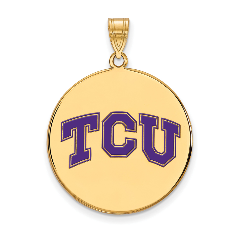14k Gold Plated Silver Texas Christian U. Enamel Disc Pendant