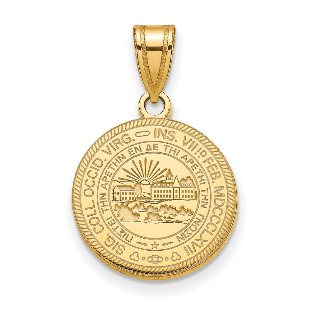 14k Gold Plated Silver West Virginia U. Crest Disc Pendant