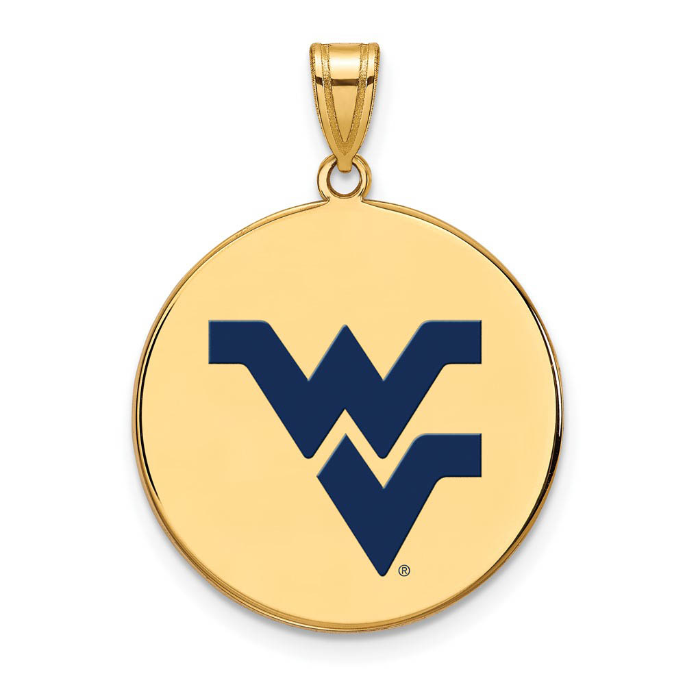 14k Gold Plated Silver West Virginia U. Enamel Logo Disc Pendant