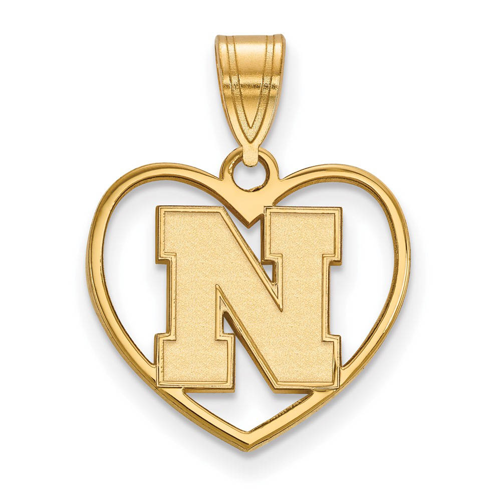 14k Gold Plated Silver U. of Nebraska Initial N Heart Pendant