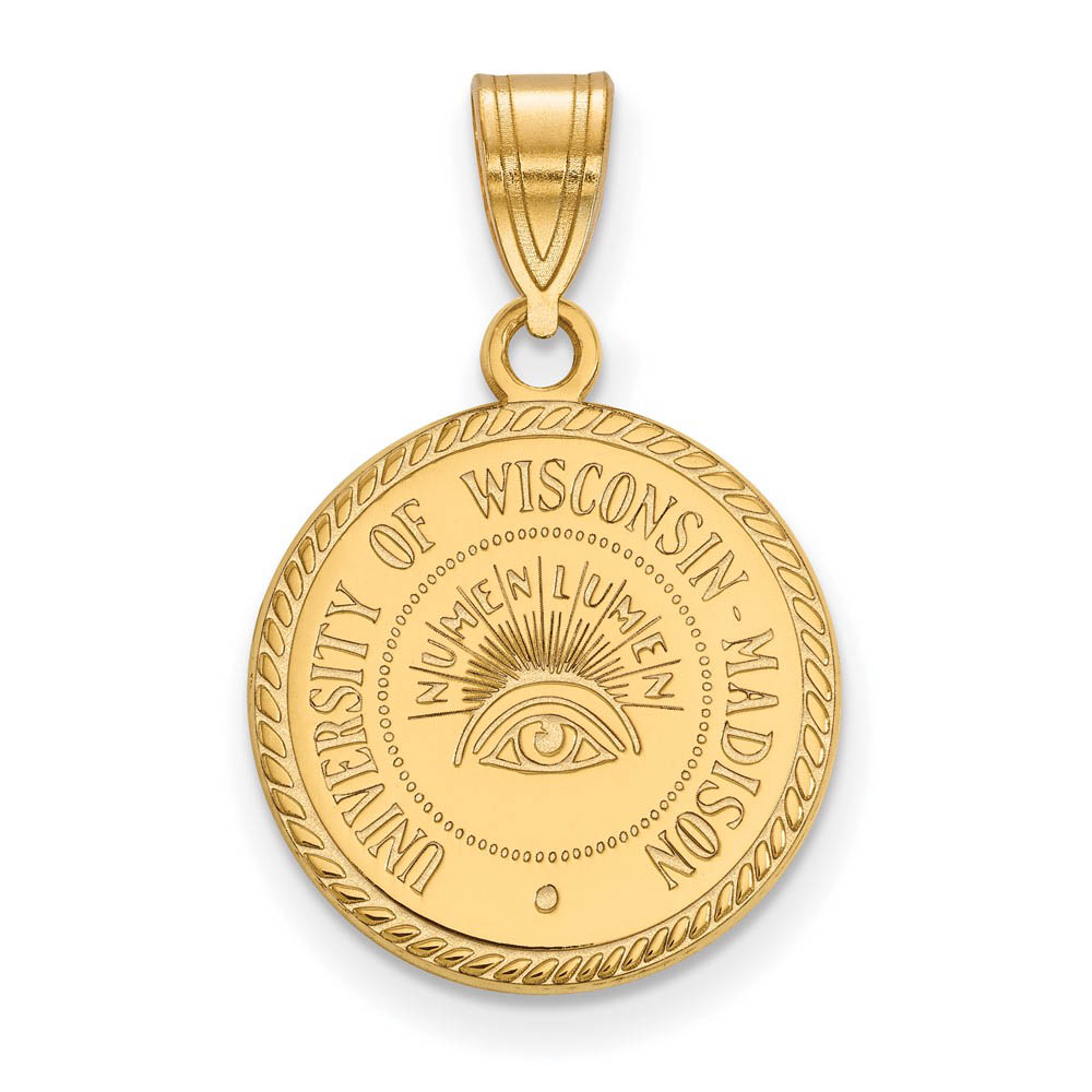 14k Gold Plated Silver U. of Wisconsin Crest Disc Pendant