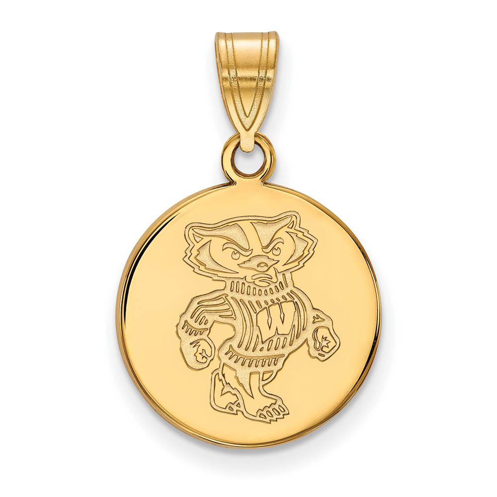14k Gold Plated Silver U. of Wisconsin Badgers Disc Pendant