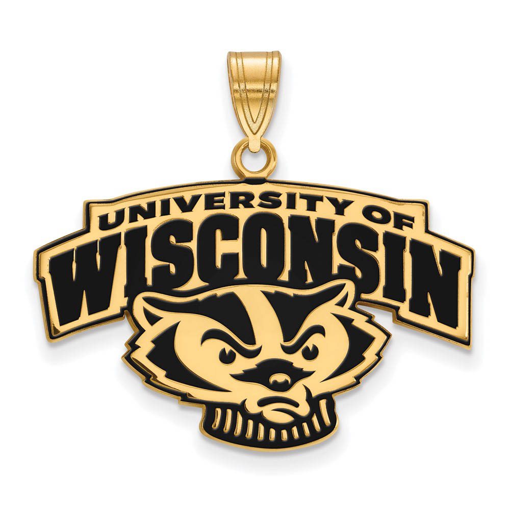 14k Gold Plated Silver U. of Wisconsin LG Mascot Logo Enamel Pendant