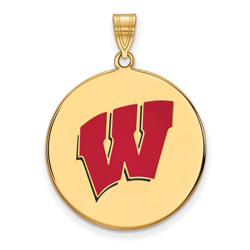14k Gold Plated Silver U of Wisconsin Enamel 'W' Disc Pendant