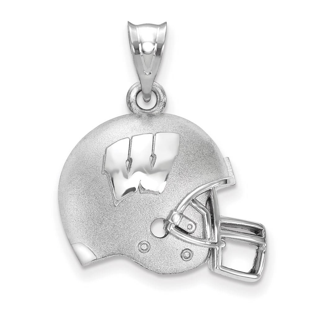 Sterling Silver U. of Wisconsin 3D Football Helmet w Logo Pendant